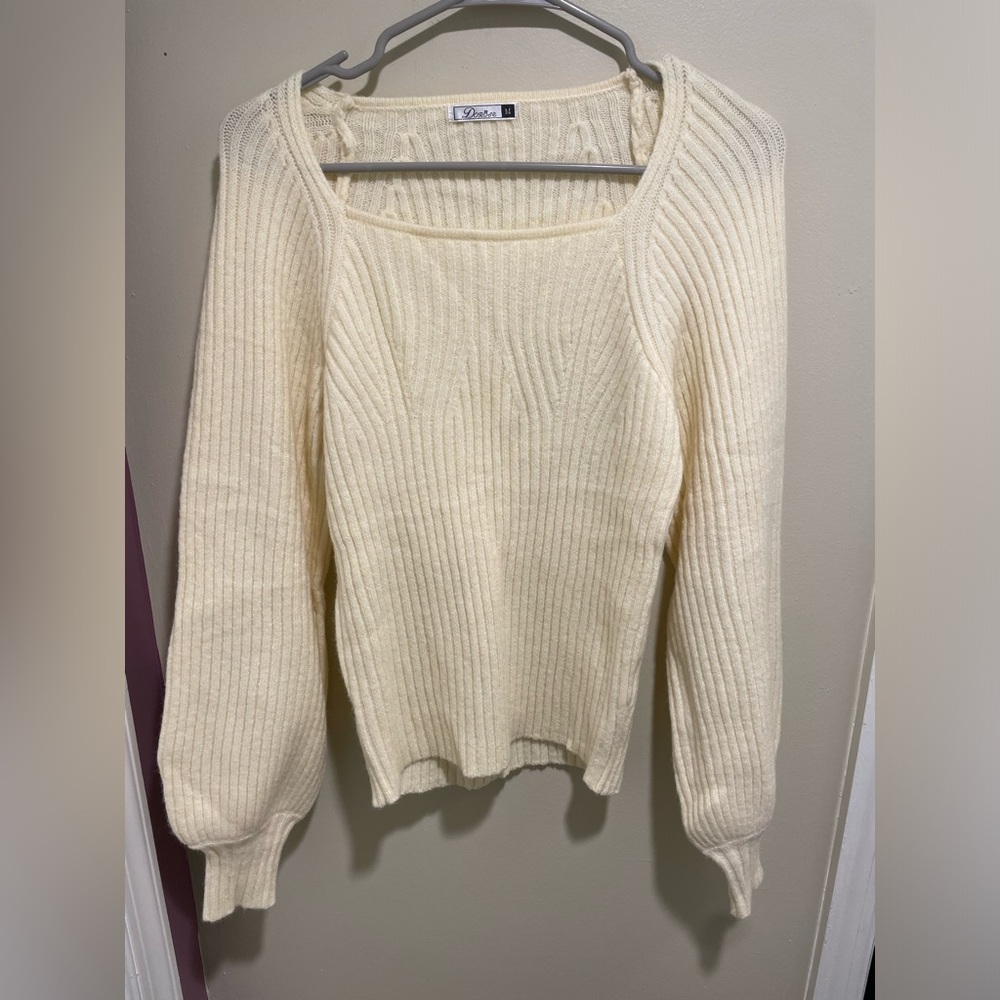 Dorose Cream Ribbed Sweater